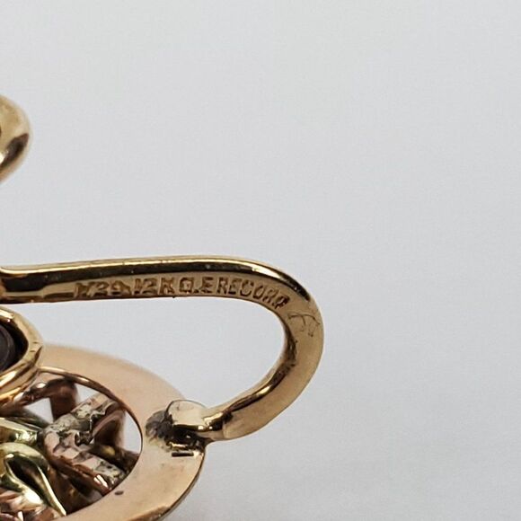 Vintage 12K GF Gold Screwback Earrings Round Flower Blue Crystal Center 1/2" - Picture 6 of 6